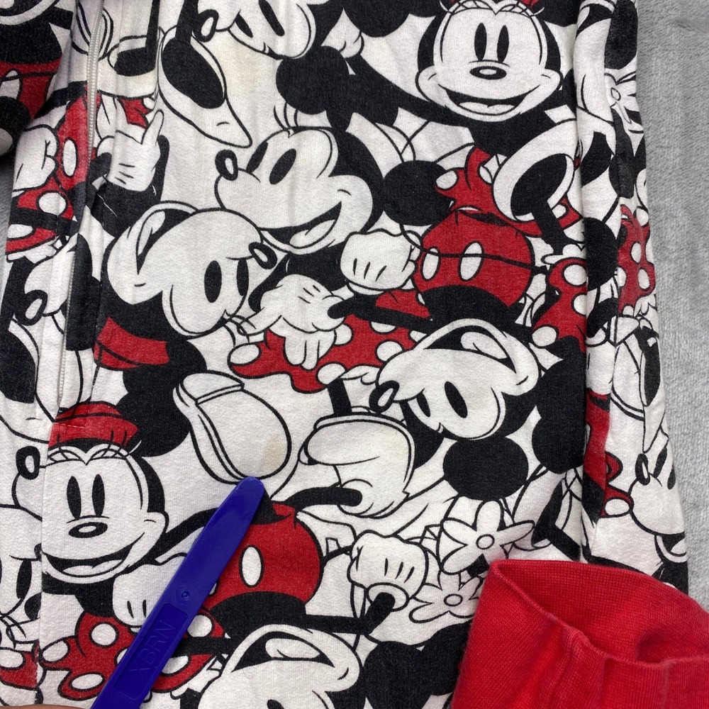 Disney Minnie Mouse All Over‎ Print Hooded Pajama Onesie Sleepwear Red Trim Sz M - Picture 7 of 11